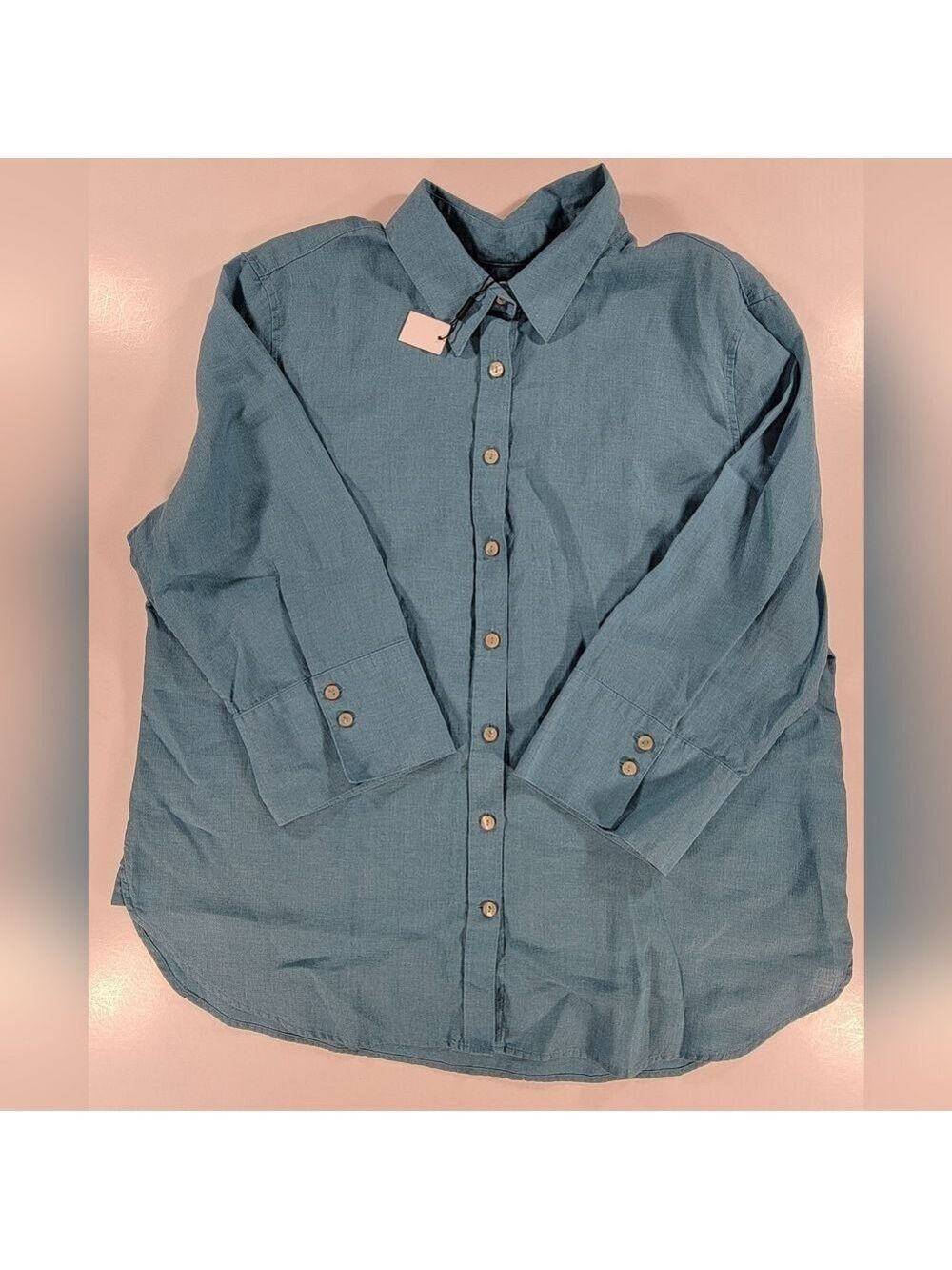 NEW Chicos No Iron Linen Fitted Blue Button Front 3/4 Sleeve Shirt Womens 2.5 16